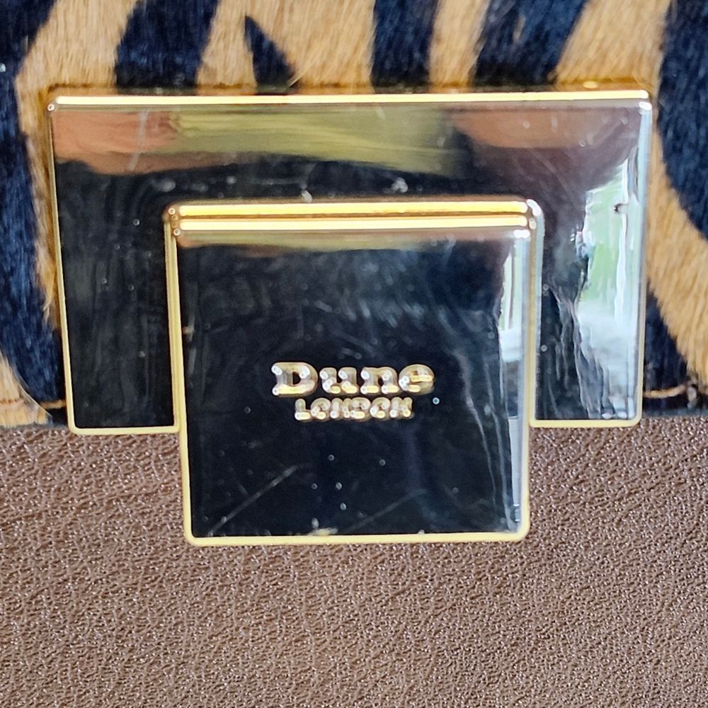 Dune London Genuine Leather & Calf Hair Handbag W Gold Accents, 9"x9"x4.5" - Picture 6 of 10